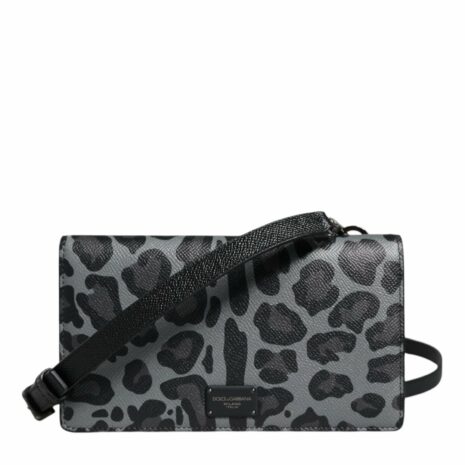 Dolce & Gabbana Sicily Leopard Print Crossbody Bag ONE SIZE Black and Gray