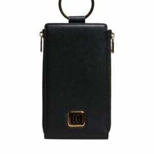 Dolce & Gabbana Leather Logo Plaque Neck Strap Card Coin Wallet with Zipper Closure ONE SIZE Black