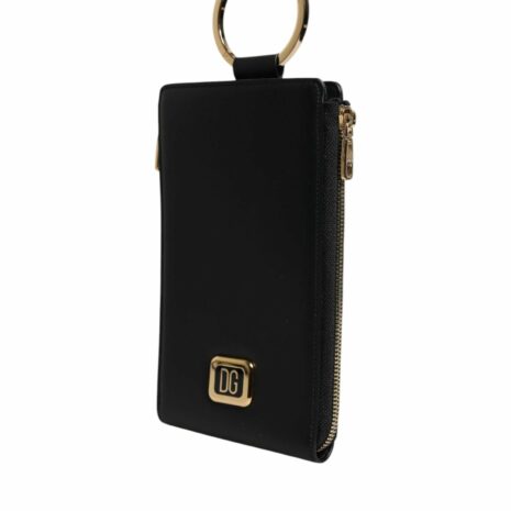 Dolce & Gabbana Leather Logo Plaque Neck Strap Card Coin Wallet with Zipper Closure