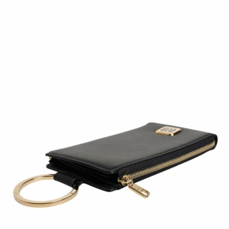 Dolce & Gabbana Leather Logo Plaque Neck Strap Card Coin Wallet with Zipper Closure