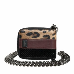 Dolce & Gabbana Leopard Leather Bifold Card Holder Wallet with Logo Plaque and Card Slots ONE SIZE Multicolor