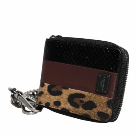 Dolce & Gabbana Leopard Leather Bifold Card Holder Wallet with Logo Plaque and Card Slots