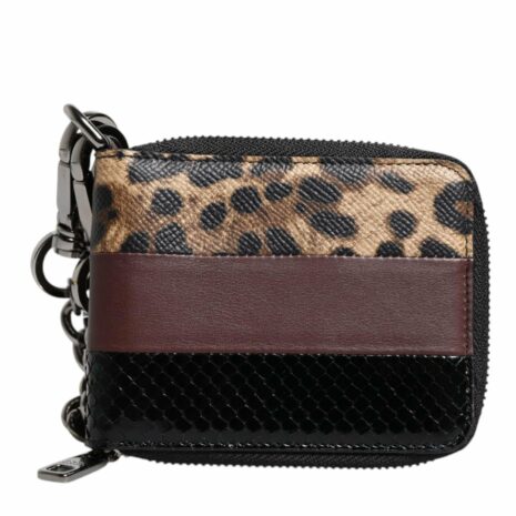 Dolce & Gabbana Leopard Leather Bifold Card Holder Wallet with Logo Plaque and Card Slots