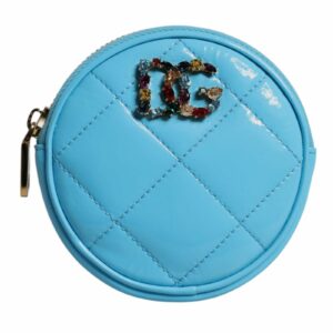 Dolce & Gabbana Quilted Round Coin Purse with Embellished Logo Women Light Blue Wallets & Pouches ONE SIZE Light Blue
