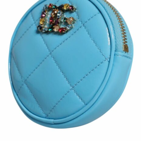 Dolce & Gabbana Quilted Round Coin Purse with Embellished Logo Women Light Blue Wallets & Pouches