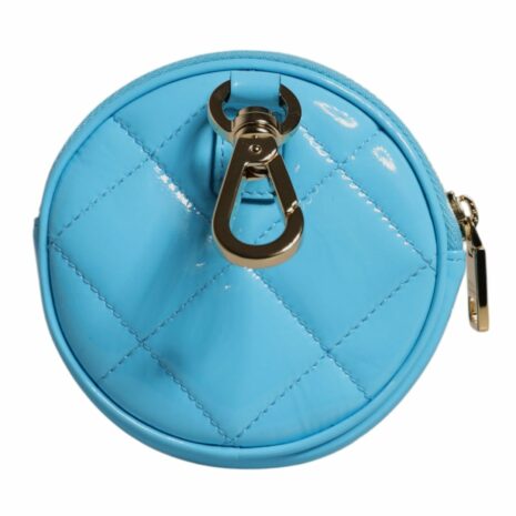 Dolce & Gabbana Quilted Round Coin Purse with Embellished Logo Women Light Blue Wallets & Pouches
