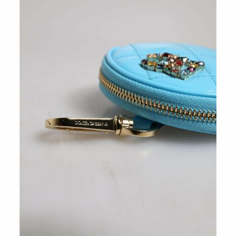 Dolce & Gabbana Quilted Round Coin Purse with Embellished Logo Women Light Blue Wallets & Pouches