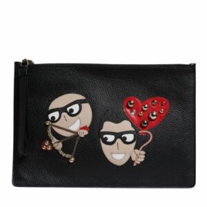 Dolce & Gabbana Leather Clutch with Appliqus Women Black Clutch Bags ONE SIZE Black