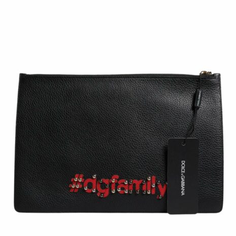 Dolce & Gabbana Leather Clutch with Appliqus Women Black Clutch Bags