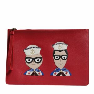 Dolce & Gabbana Sailor Applique Leather Clutch Women Red Clutch Bags ONE SIZE Red