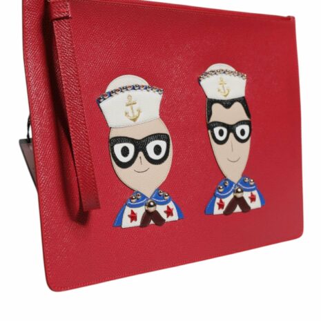 Dolce & Gabbana Sailor Applique Leather Clutch Women Red Clutch Bags