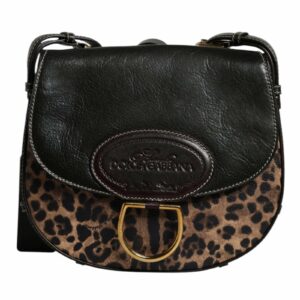 Dolce & Gabbana Leopard Print Leather Crossbody Bag Women Black And Brown Shoulder Bags ONE SIZE Black and Brown