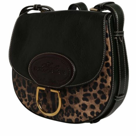 Dolce & Gabbana Leopard Print Leather Crossbody Bag Women Black And Brown Shoulder Bags