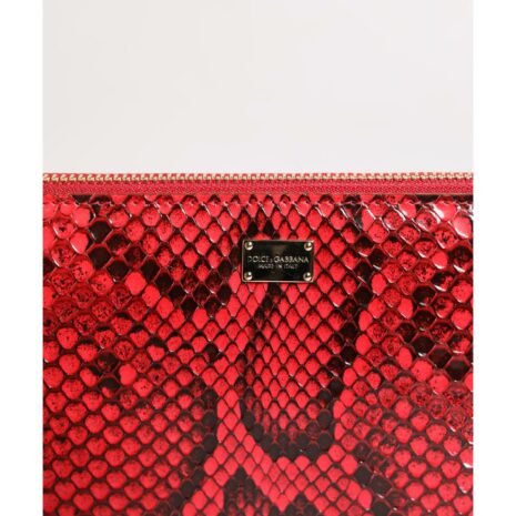 Dolce & Gabbana Snakeskin Zip Wallet Women Red Wallets & Pouches