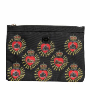 Dolce & Gabbana Printed Heart Clutch Women Black And Red Clutch Bags ONE SIZE Black And Red