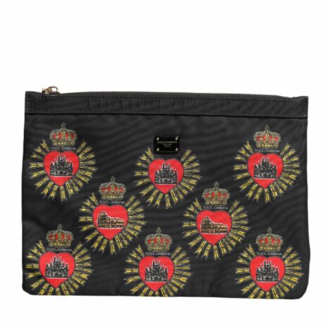 Dolce & Gabbana Printed Heart Clutch Women Black And Red Clutch Bags ONE SIZE Black And Red