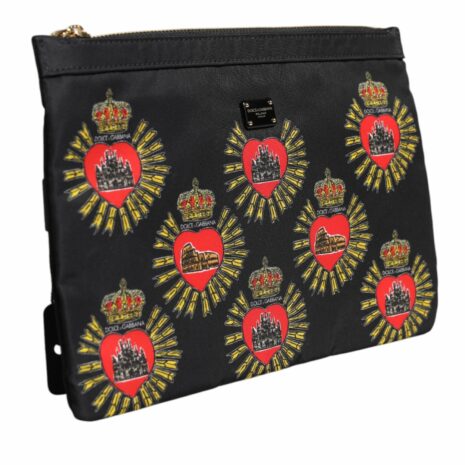 Dolce & Gabbana Printed Heart Clutch Women Black And Red Clutch Bags