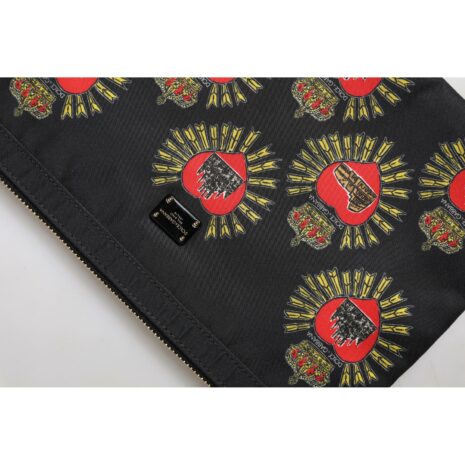 Dolce & Gabbana Printed Heart Clutch Women Black And Red Clutch Bags