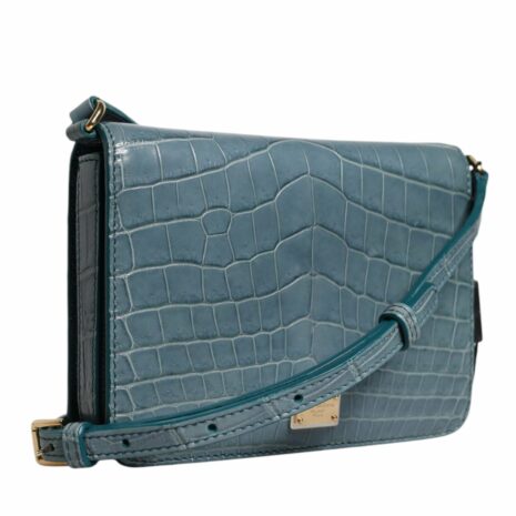 Dolce & Gabbana Croc Embossed Leather Crossbody Women Green Crossbody Bags