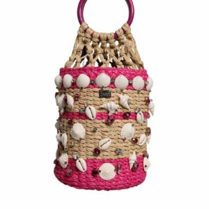 Dolce & Gabbana Shell Raffia Bucket Bag Women Multicolor Handbags ONE SIZE Multicolor