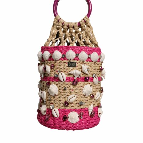Dolce & Gabbana Shell Raffia Bucket Bag Women Multicolor Handbags ONE SIZE Multicolor