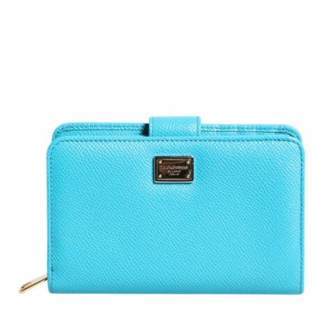 Dolce & Gabbana Pebbled Leather Wallet Snap Closure Women Light Blue Wallets & Pouches ONE SIZE Light Blue