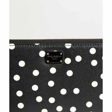 Dolce & Gabbana Polka Dot Zip Around Wallet Women Black And White Wallets & Pouches