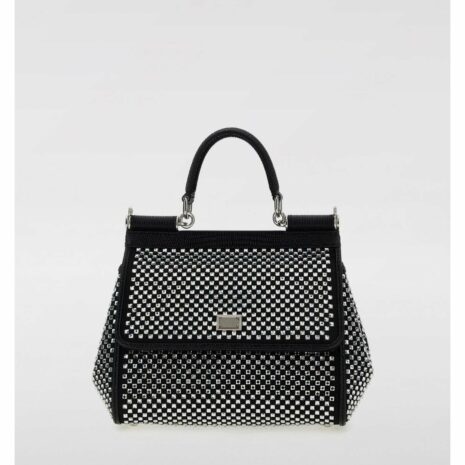 Dolce & Gabbana Sicily CrystalEmbellished Top Handle Bag Women Black Handbags ONE SIZE Black