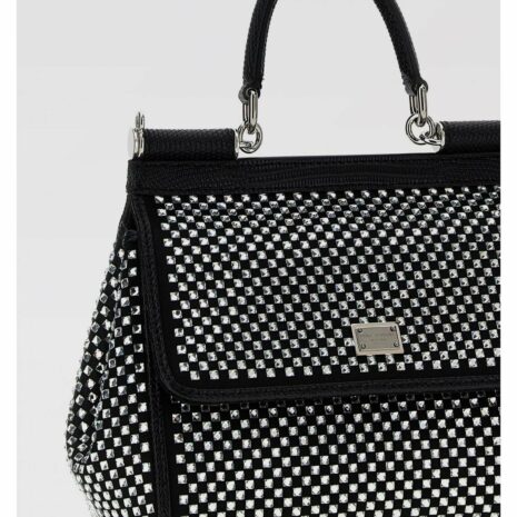 Dolce & Gabbana Sicily CrystalEmbellished Top Handle Bag Women Black Handbags