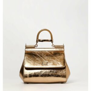 Dolce & Gabbana Sicily Metallic Leather Satchel Women Gold Handbags ONE SIZE Gold