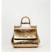 Dolce & Gabbana Sicily Metallic Leather Satchel Women Gold Handbags ONE SIZE Gold