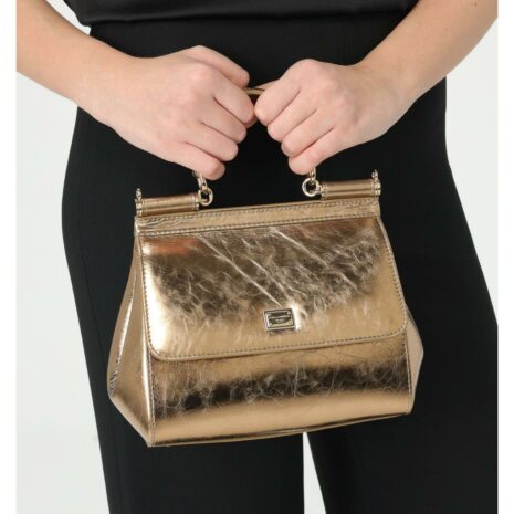 Dolce & Gabbana Sicily Metallic Leather Satchel Women Gold Handbags