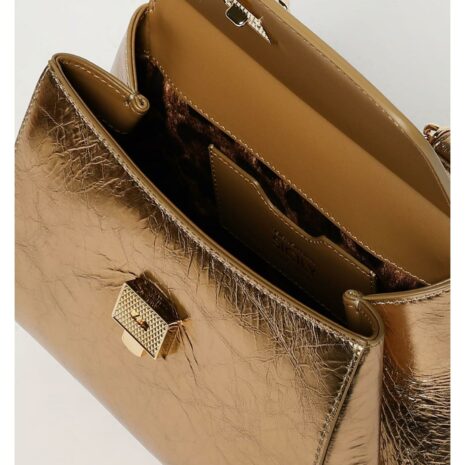 Dolce & Gabbana Sicily Metallic Leather Satchel Women Gold Handbags