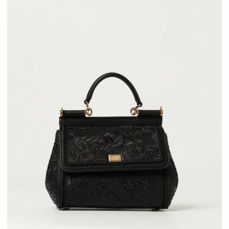 Dolce & Gabbana Sicily Embroidered Small Tote Women Black Clutch Bags ONE SIZE Black
