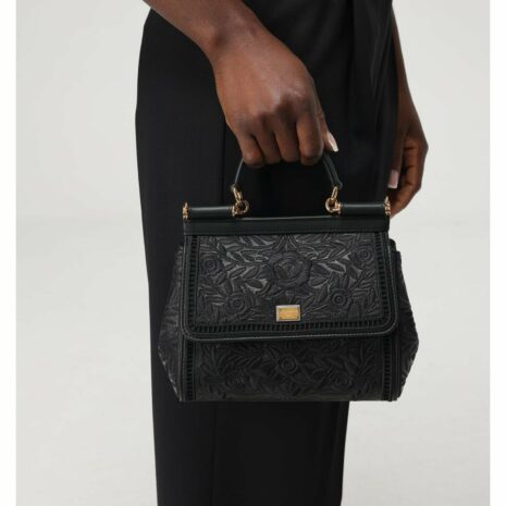 Dolce & Gabbana Sicily Embroidered Small Tote Women Black Clutch Bags