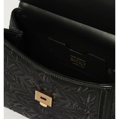 Dolce & Gabbana Sicily Embroidered Small Tote Women Black Clutch Bags