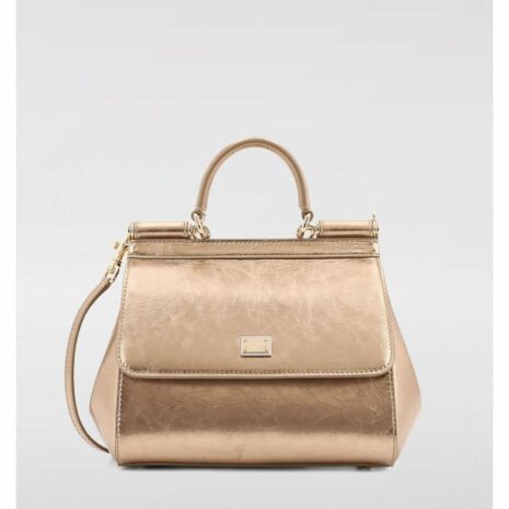 Dolce & Gabbana Sicily Metallic Leather Top Handle Bag Women Gold Clutch Bags ONE SIZE Gold