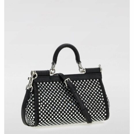 Dolce & Gabbana Sicily CrystalEmbellished Top Handle Bag Women Black Clutch Bags
