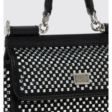 Dolce & Gabbana Sicily CrystalEmbellished Top Handle Bag Women Black Clutch Bags