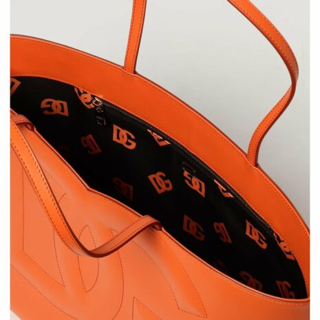 Dolce & Gabbana Shopper Tote Leather Women Orange Tote Bags
