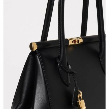 Dolce & Gabbana Sicily Doctor Bag Structured Leather Handbag Women Black Shoulder Bags
