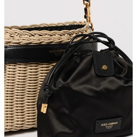 Dolce & Gabbana Wicker Handbag Drawstring Closure Women Beige Clutch Bags