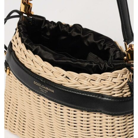 Dolce & Gabbana Wicker Handbag Drawstring Closure Women Beige Clutch Bags