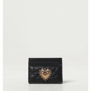 Dolce & Gabbana Quilted Leather Card Holder Heart Detail Women Black Wallets & Pouches ONE SIZE Black