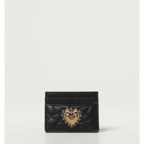 Dolce & Gabbana Quilted Leather Card Holder Heart Detail Women Black Wallets & Pouches ONE SIZE Black