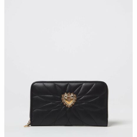 Dolce & Gabbana Quilted Leather Zip Wallet Women Black Wallets & Pouches ONE SIZE Black