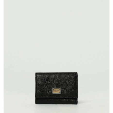 Dolce & Gabbana TriFold Leather Wallet Women Black ONE SIZE Black