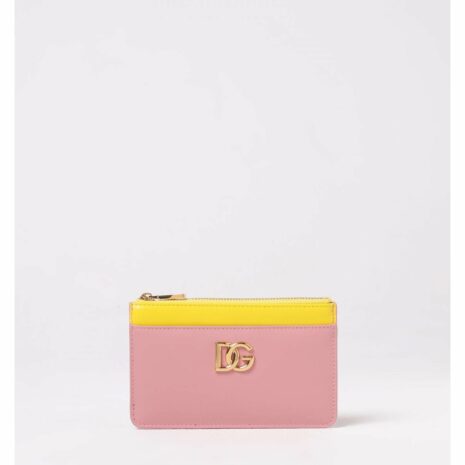 Dolce & Gabbana TwoTone Leather Card Holder Women Pink Wallets & Pouches ONE SIZE Pink