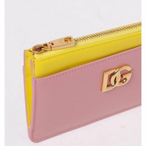 Dolce & Gabbana TwoTone Leather Card Holder Women Pink Wallets & Pouches