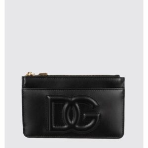 Dolce & Gabbana Leather Card Holder Embossed Logo Women Black Wallets & Pouches ONE SIZE Black